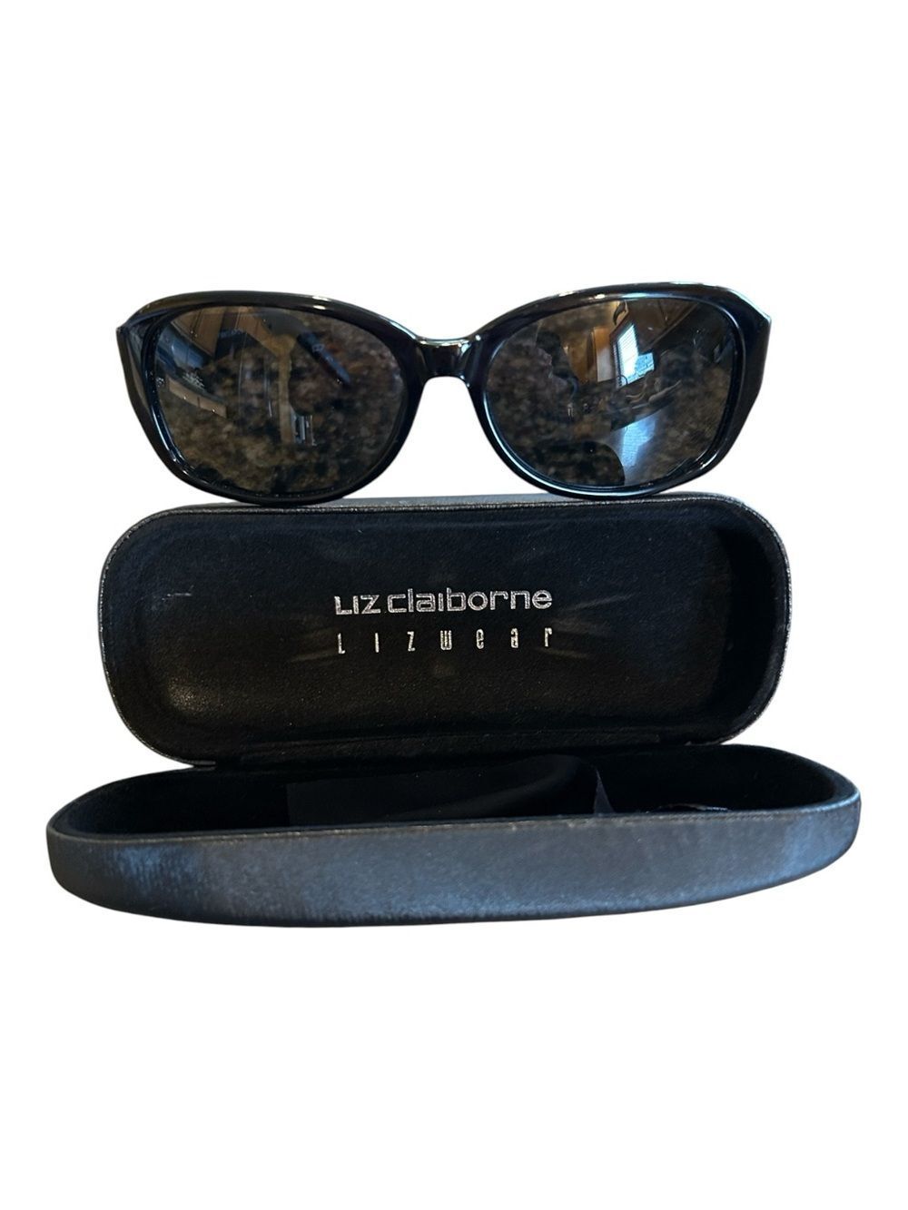 NEW Liz Claiborne Polarized Black Sunglasses with Matching Black Case